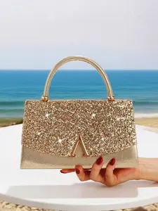 Glam glitter evening clutch you need for formaloccasions! Designed with stunning V-shape metaldecor and large capacity, this stylish bag fitswedding, party and dinner. It also works as adelicate gift for birthdays and Valentine's Day