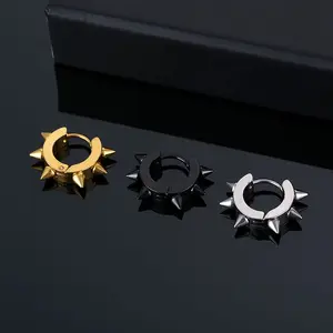 3 Pcs Six Spike Clicker Hoop Earrings Set, 316L Stainless Steel Gold Black Silver Spike Cartilage Earrings, Gothic Punk Septum Nose Rings for Men Women