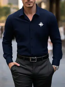 Mens White Muscle Fit Collared Dress Shirt with Minimalist Graphic | Premium Stretch Slim Fit Long Sleeve Button Up | Sharp Elite Business Casual Shirt for Gym Guys & Date Night