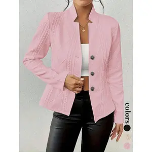 Women’s Textured Knit Blazer Jacket with Belt, Casual Fashion Button-Front Coat, Long-Sleeve Lapel Design, Perfect for Autumn and Winter