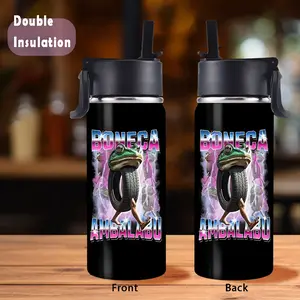 1pc/16oz/475ml/Stainless Steel Vacuum Double Wall Insulated Water Bottle With Straw For Sports,Travel,Boneca Ambalabu Print Design,Suitable For Celebrating Birthdays And Anniversaries,Christmas Gifts,holiday party supplies
