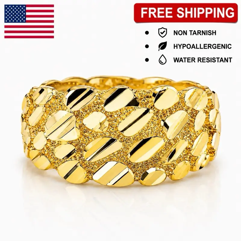 18K GOLD PLATED NUGGET RING NON TARNISH HYPOALLERGENIC FOR MEN AND WOMEN