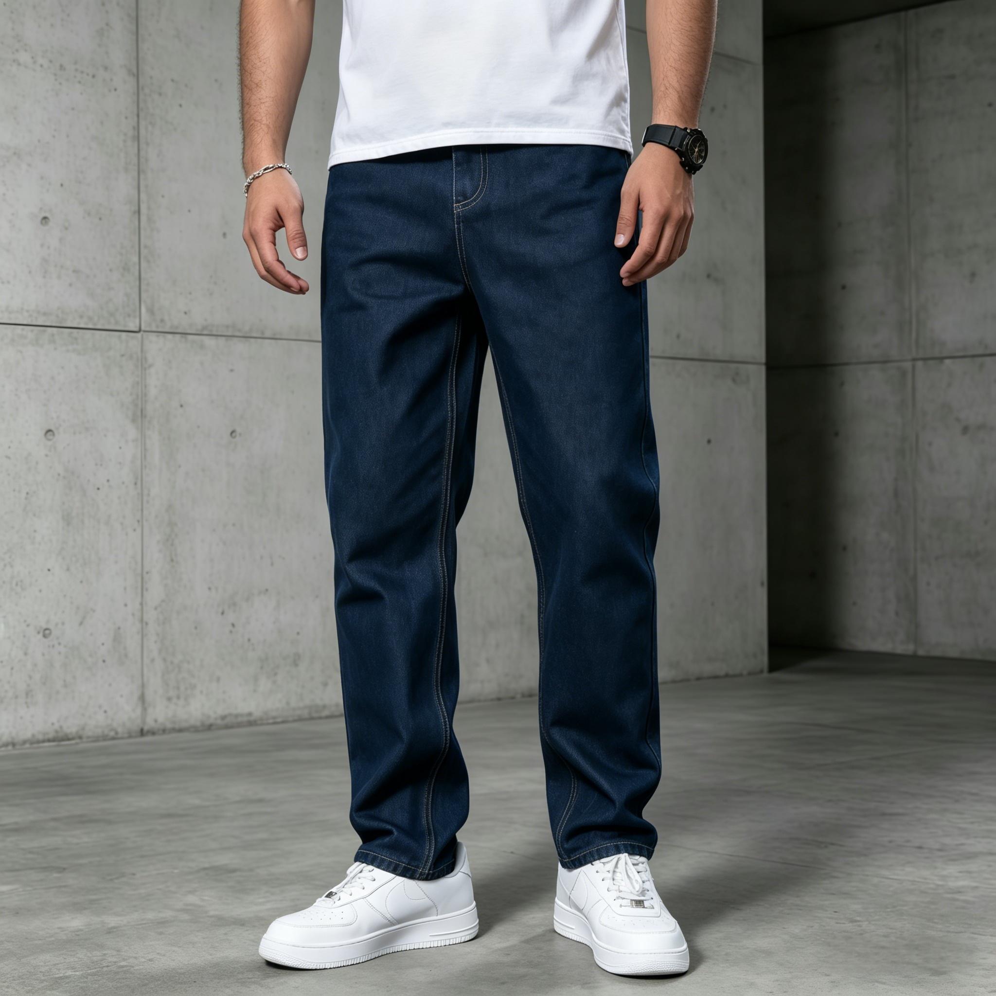 Men's jeans, Men's Baggy Straight Leg Jeans, Wide Leg,Mid Rise Comfort Casual Denim Pants, Breathable Soft Stretch Fashion Business versatile