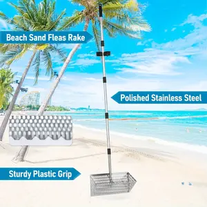 New 1-piece detachable and assemblable sand flea rake, portable stainless steel sand sieve, 178cm long handle, sand crab catcher with sharp teeth, sand flea trap for travel. tiktokshopspringglowup