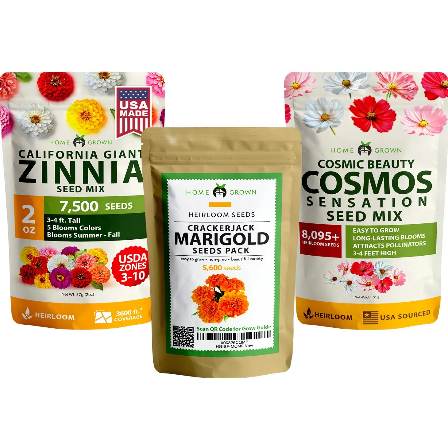 Marigold, Zinnia, Cosmos Flower Variety Pack Bundle - Over 21,000 Seeds - Chaos or Cut Flower Garden