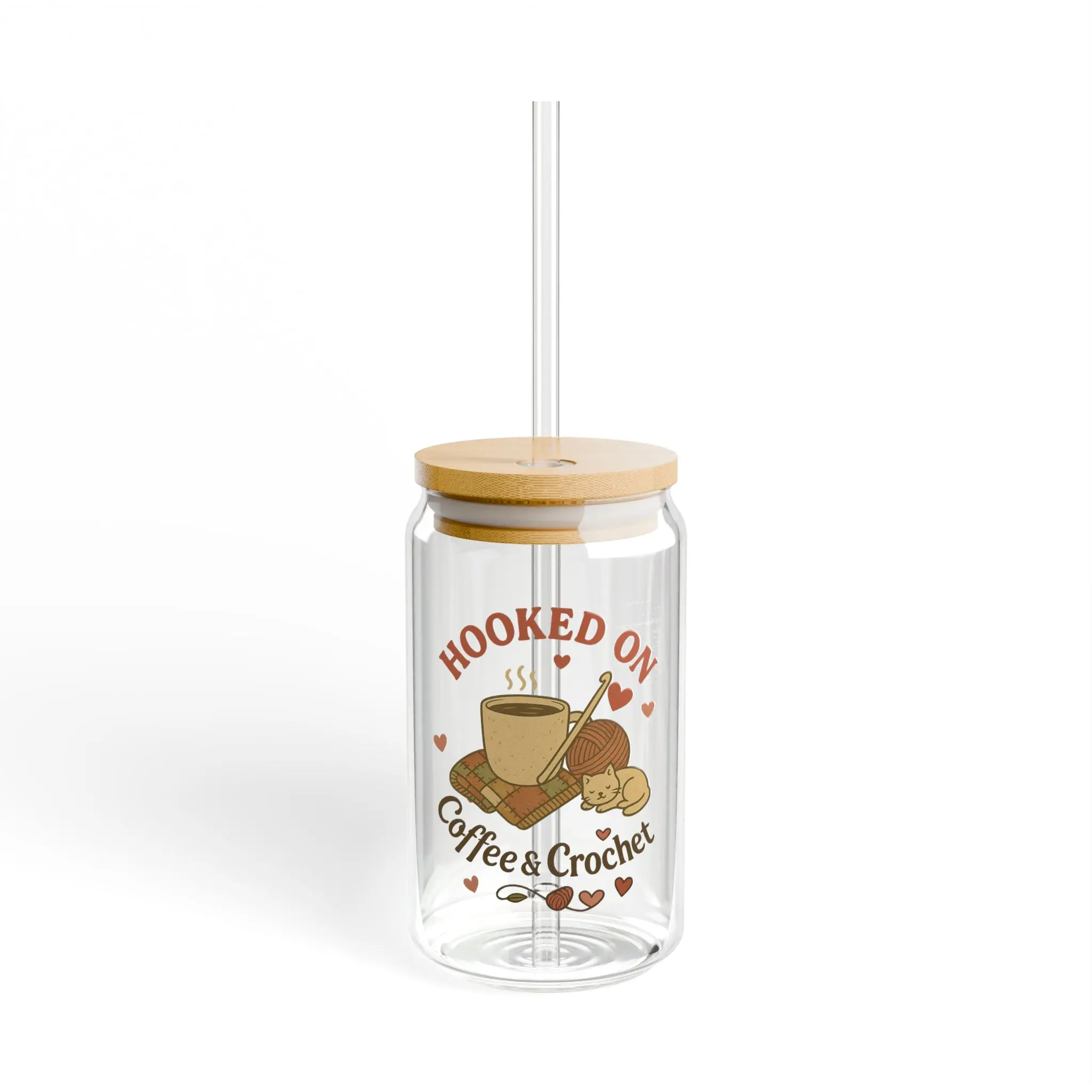 Coffee & Crochet Sipper Glass, 16oz | Perfect for Crafters, Gift for Coffee Lovers, Unique Kitchen Decor, Eco-Friendly Drinkware, [...] Bamboo Handmade