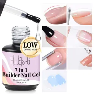AWStorG 15ml Transparent 7-in-1 Builder Nail Gel, Low Cure Heat, Base Coat, Strengthening Extension, Reinforcement, Nail Tips,Multi-functional Gel Nail Art Polish