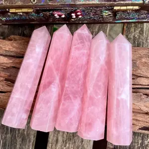Natural Rose Quartz Energy Crystal Tower Point Wand - Chakra Healing Stones for Meditation, Witchy Obelisk Gemstone Decor, Home Accessorizing