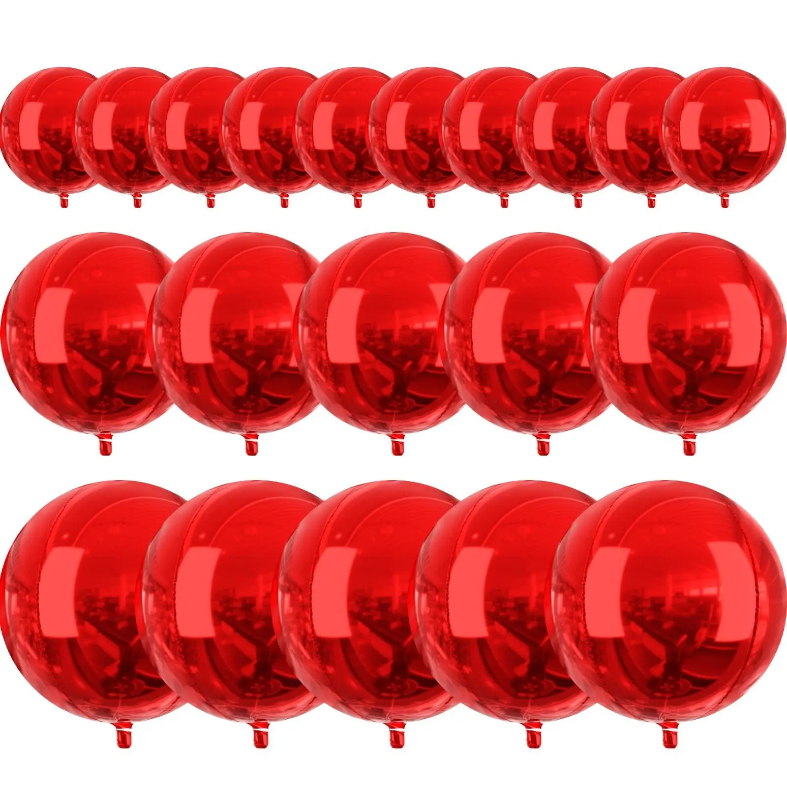PartyWoo Red Aluminium Foil Balloons, 20pcs 4D Round Balloons (22/15/10 in) for Birthday, Wedding, Graduation Festive & Party Decorations