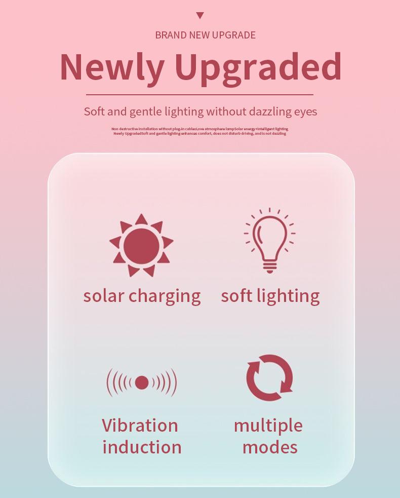 Solar Car Heart Gesture Light, LED Wireless Decorative Warning Light, Interior Ambient Light for Triangle & Rear Window