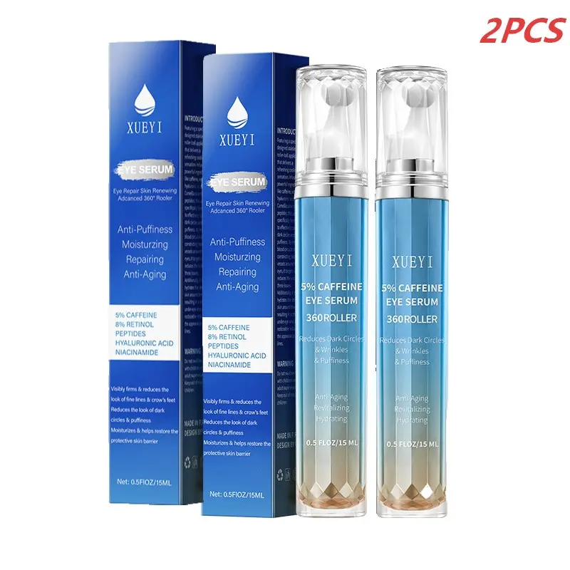 Caffeine Eye Serum Set, 5% Caffeine + Retinol Eye Essence with 360° Massage Roller, Hydrating Moisturizing Skin Care, Moisture Eye Care, Unisex Daily Skincare, Eye Care Routine, Hydrate, Eye Care Formula