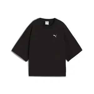 PUMA Womens Wardrobe Essentials Relaxed Heavy Crew Neck Short Sleeve Casual Tops Casual - Black