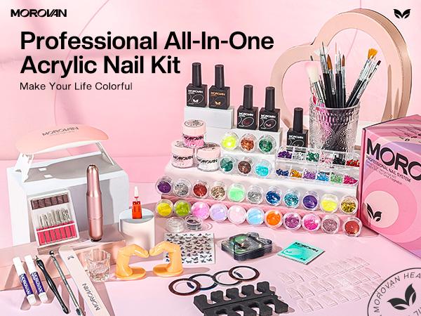 MOROVAN Acrylic Nail Elysium Kit with Everything: for Beginners Elysium Series Gel Liner Nail Art with Nail Charms Nail Drill UV Lamp - Nails Kit Acrylic Set with Glitter Acrylic Powder Complete Acrylic Nail Supplies