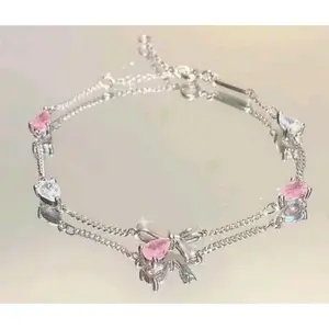 Silver Bracelet - Pink Tear Drop Bow