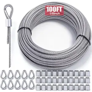 Twidec/FT /" T Stainless Steel Cable Rope for Deck Cable Railing x Steel Wire Rope Construction with PCS Wire Crimping Loop Sleeves PCS Wire Thimbles for DIY Balustrades Handrail