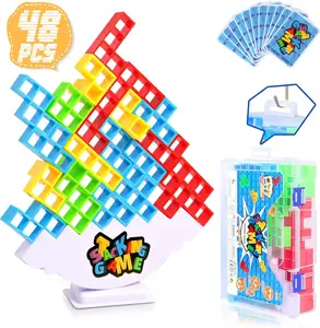 48 PCS Tetra Tower Stacking Game, Balance Stacking  Building Blacks, Game for Adult & Kids, Tetra Tower Game with Storage Bag,Stack Attack Board Games for Family Travel Party, 2 Players Balance Stacking Toy, Team Toys Building Block