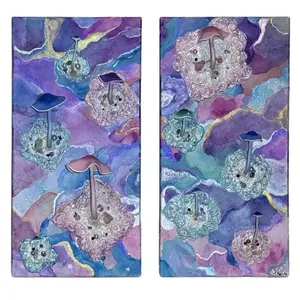 Fixations of V.Fox, Project Sky Mushies, Original Mixed Media Canvas Art, Collection/Decor Metallic Wall Decoration Artistic Room decor artwork dopamine whimsical home artistic gift modern art living wall decor