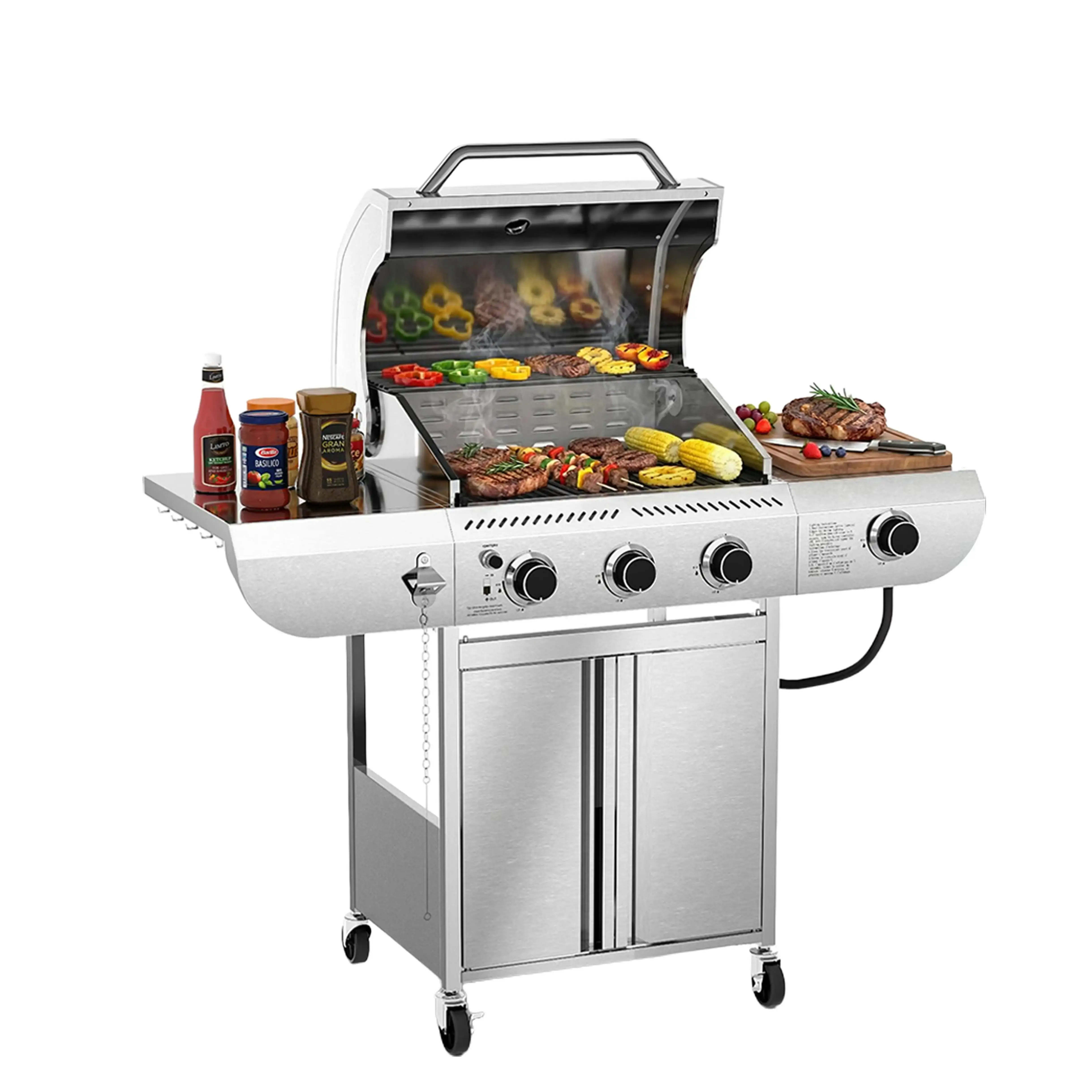 R.W.FLAME【Summer Sale】Propane Gas Grill, Stainless Steel BBQ Grill with Foldable Shelves, Outdoor Grill for Backyard, Patio, and Camping Portable Bbqs Barbecue grills