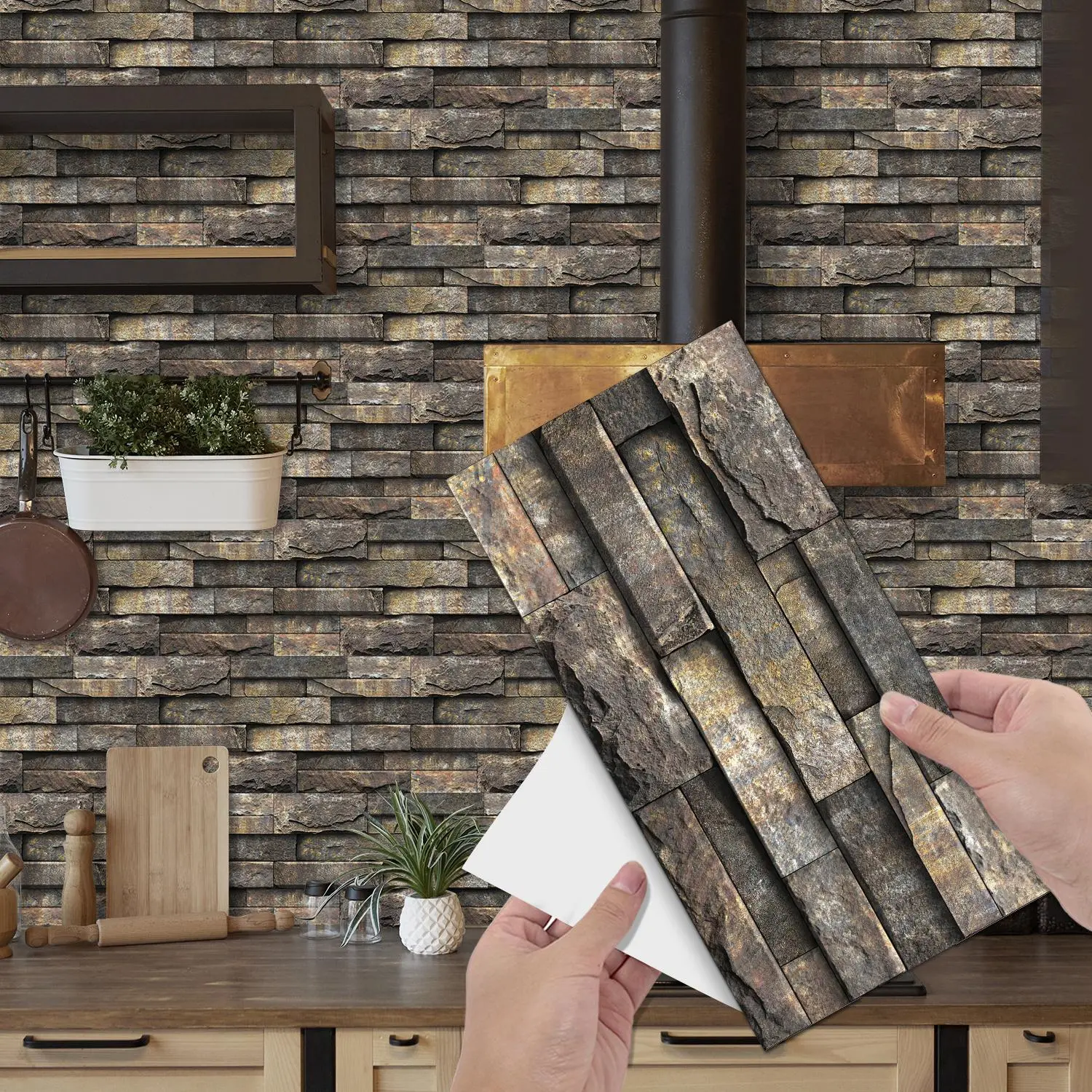 3D Stone Brick Pattern Wall Sticker, Self Adhesive Wall Decal, Removable Wall Decor for Home Kitchen Bathroom Laundry Room, Peel and Stick Wallpaper Designs