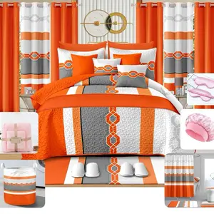 Luxury Bedsheet Set - 30 Pieces with Red and Gray Patterns, Includes Bedding, Pillows, and Accessories