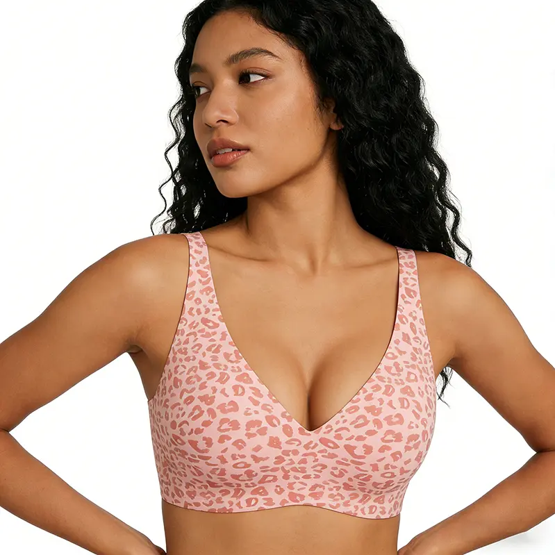 Leopard Jelly Wireless Push Up Bra - Seamless Deep V Bralette for Women | Comfy T-Shirt Bra for Everyday Wear inaros pushup Nylon