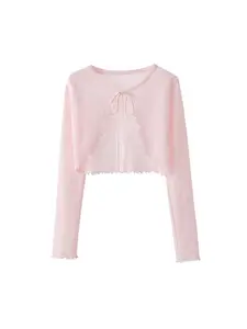 Summer Sun Protection Front Buckle Thin Cardigan for Women, Long Sleeve Shawl Vest Short Jacket, Suitable for Home, Outdoor Activities