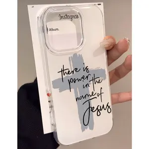 Gray Cross & Elegant Cursive Phone Case Boasting A Scratch-Resistant Imd Finish And Reinforced Corners Merging Durable Long-Lasting Wear With Comfortable Grip Feel For iPhone 17 16 15 14 13 12 11