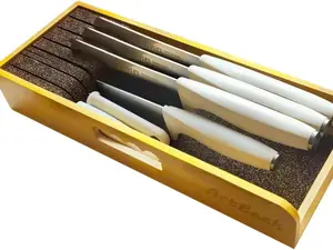 ArtBeek Universal Knife Holder Organizer Kit Bamboo Knife Block 15” Knife Drawer Organizer with Flexible Dividers 5 Slots