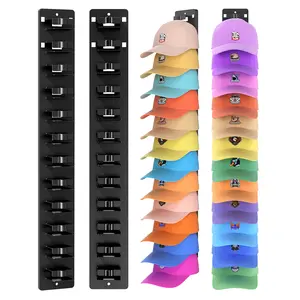 2-Pack Baseball Cap Organizer | Strong Adhesive/Drill Mount Wall/Door/Closet Hat Rack, Layered Design Holds Up to 24 Hats (Black)