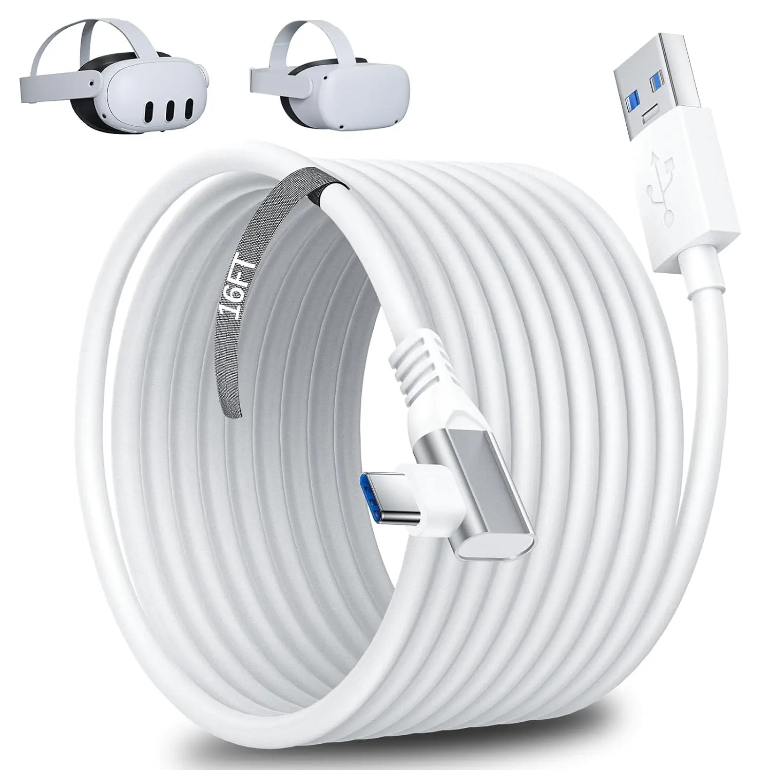 16FT USB 3.0 VR Link Cable - High-Speed PC Data Transfer Extension Cord, Abrasion-Resistant High-Quality Material, Long Reach Accessory for Meta Oculus Quest 3S/3/2 Pro, Pico 4 Virtual Headset, White Wearable for VR Enthusiasts