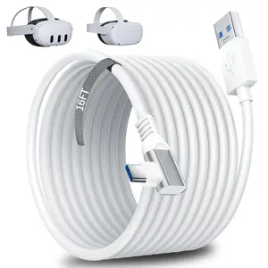 VR Link Cable 16FT for Meta Oculus Quest 3S Quest 3 2 Pro Pico 4,USB 3.0 High Speed PC Data Transfer Long Extention Cord for PCVR Virtual Reality Headset to PC Steam Gaming Accessories White
