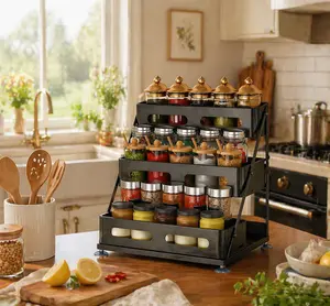3-Tier Spice Rack Organizer, Expandable Kitchen Storage for Cabinet & Countertop