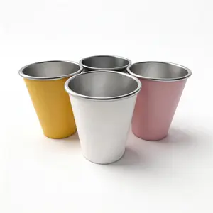350 ml (12 oz) Stainless Steel Cups, 4-Pack — Unbreakable Metal Tumblers with Matte Finish, Reusable Stackable Drinking Glasses for Coffee, Beer, Cocktails, Camping, Parties, Dishwasher Safe — Pink/Yellow/Beige/Black