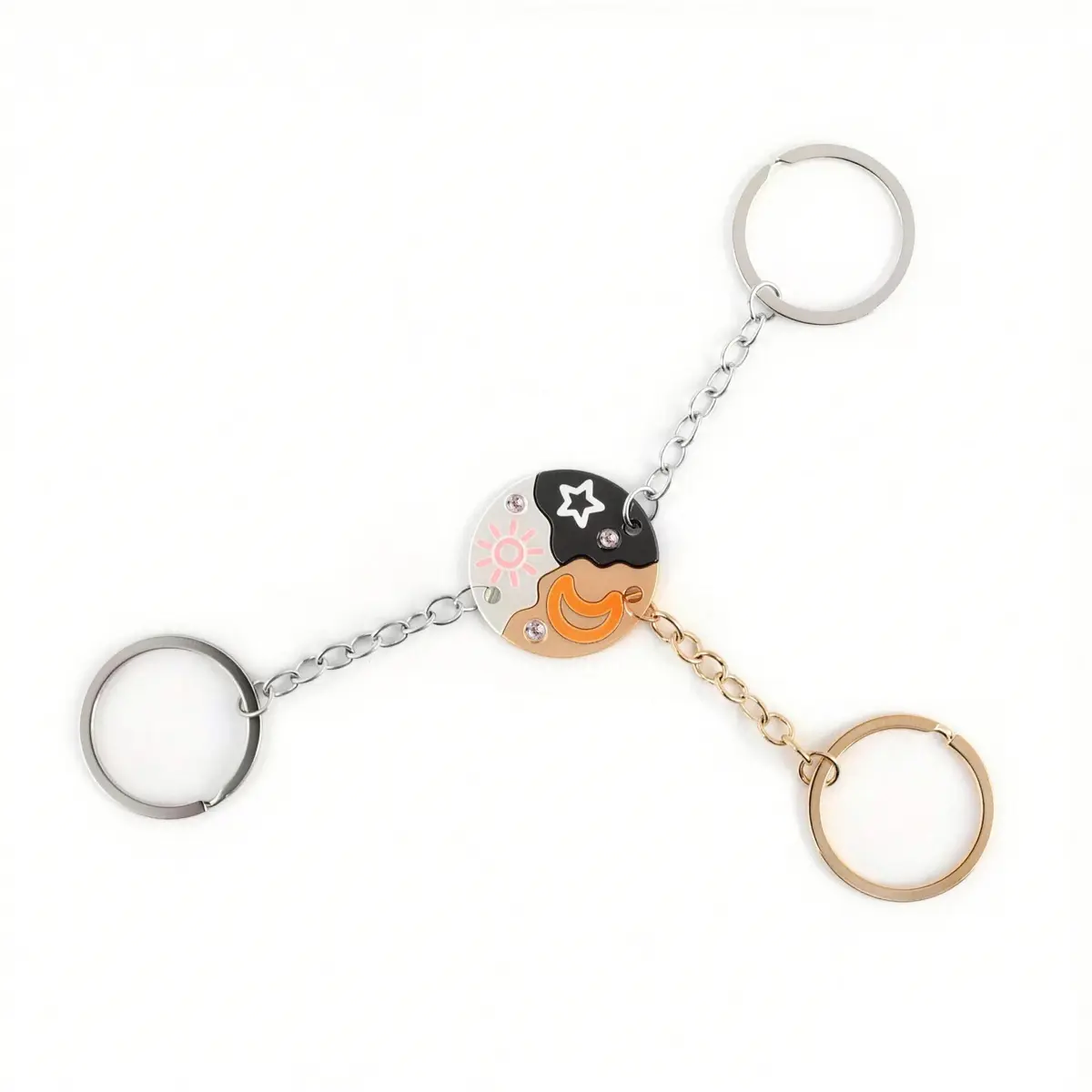Alloy 3PCS Magnetic Sun Moon Star Keychain Set, Heart Connection Friendship Puzzle Keyrings, Cute BFF Accessories for Girls, Halloween Costume Jewelry, Christmas Boo Basket Stuffers, Birthday Gifts