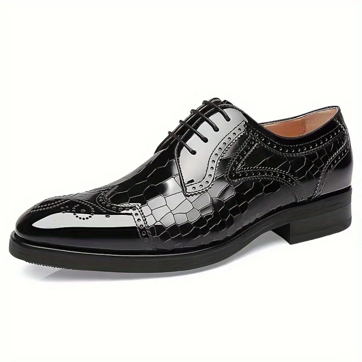 Men's Wingtip Brogue Oxford Lace-Up Business Style PU Leather Dress Shoes - US 6.5, Breathable, Anti-Slip Rubber Sole Formal Office Shoes for Spring, Summer, Business Style Shoes