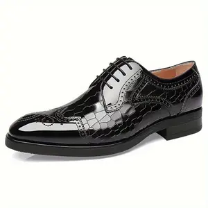 Men's Wingtip Brogue Lace-Up Dress Shoes, Breathable Anti-Slip, Formal Office Shoes for Spring, Summer, and Autumn