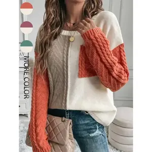 Women'sColorblockDropShoulderSweater,CasualLongSleeveRoundNeckJumperforFall&Winter,FashionLadies'KnitwearforDailyWear