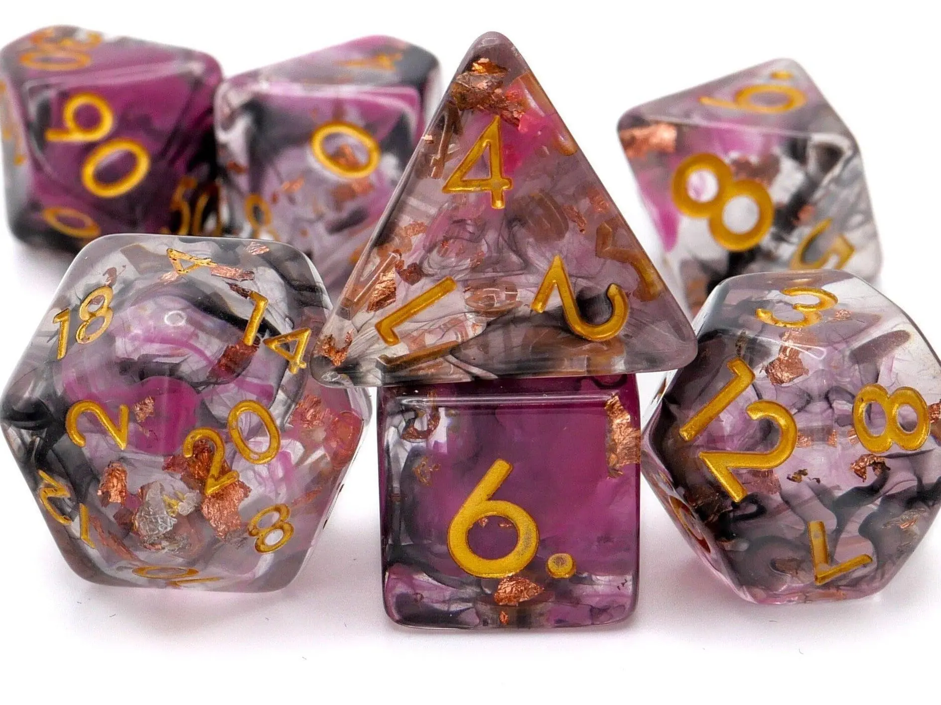 Nebula Resin DnD 7-Piece Dice Set - Swirled Colors, Copper Foil for Tabletop RPG Game