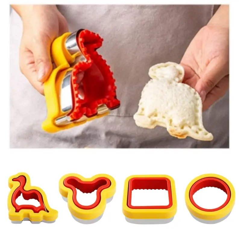 [Back to School]2-Piece Bread Cutter Mold, DIY Stainless Steel Sandwich Cutter and Sealer, Dinosaur, Mouse, Square, Round Shapes Sandwich Maker Baking Tools Bakeware-MM1