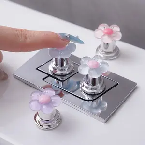 Flower Shaped Toilet Press, 3 Counts/set Cute Creative Decorative Long Nail Dedicated Toilet Press, Bathroom Button & Switch Auxiliary Devices