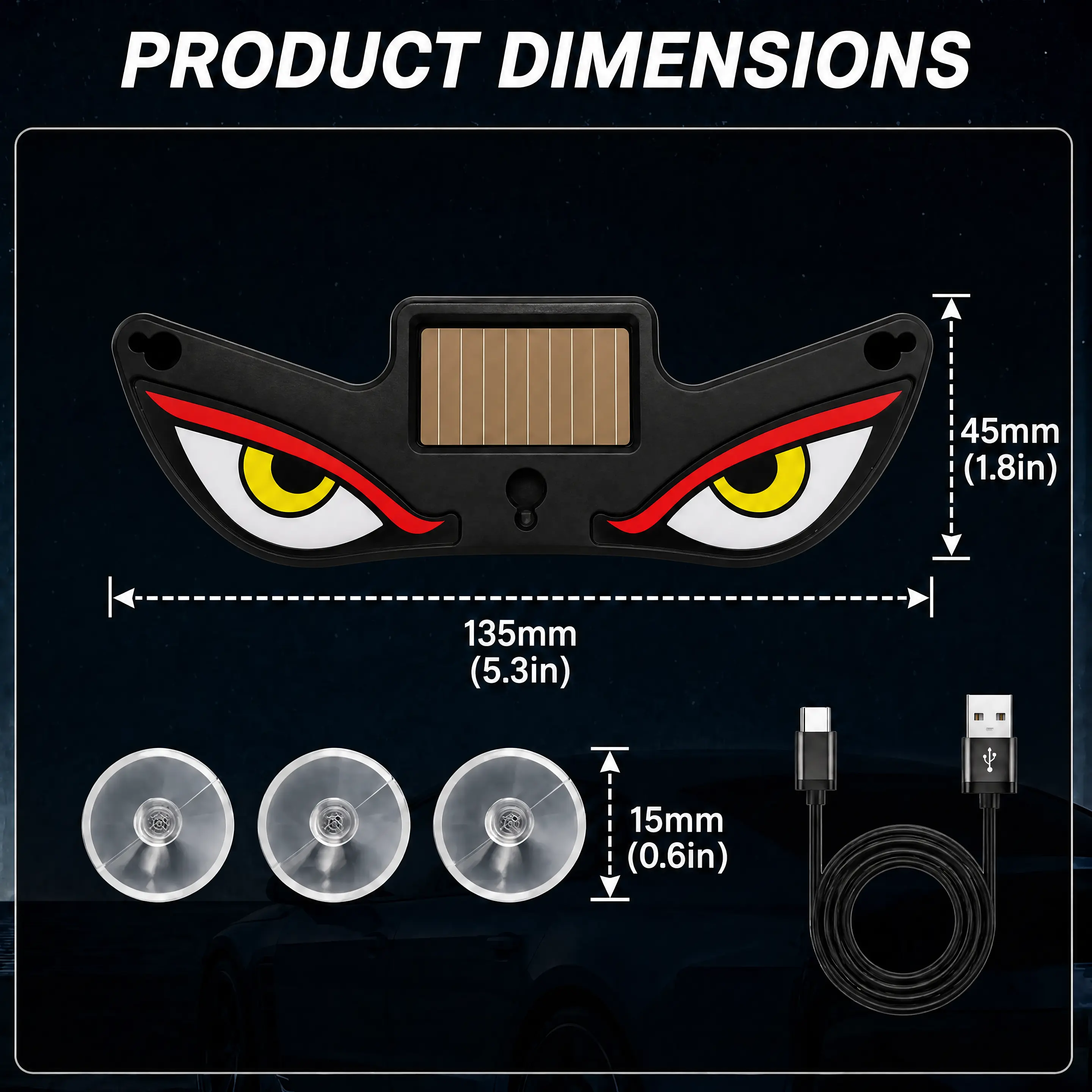 Solar Demon Eye Car Atmosphere Light, RGB Warning Strobe Lamp with Smart Motion Sensor, Anti-Tailgating Safety Signal for Drivers, Night Travel Automotive Accessories for Cars Vans led glow up