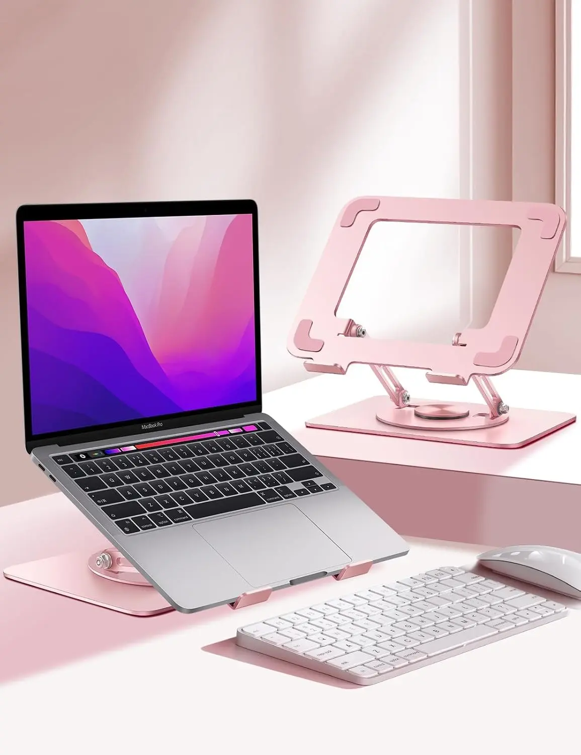 Adjustable Laptop Stand for Desk,Computer Stand Riser with 360° Free Rotation Base and Foldable Design Ergonomic Laptop Riser Fits for MacBook,Dell, HP and More 10-15.6” Laptops (Pink)Gift.