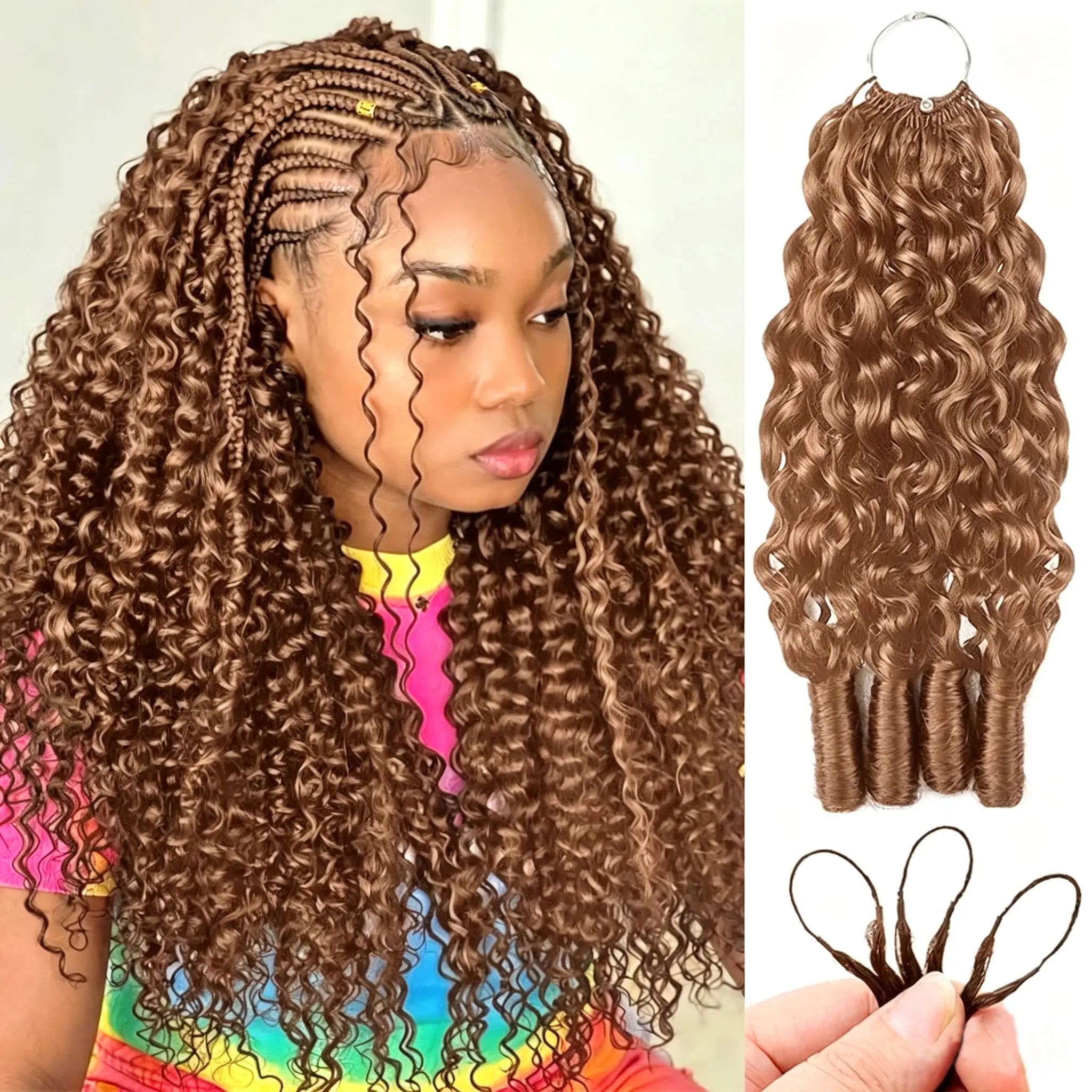 [New In] Bling Hair #30 Color Burmese Curly Crochet Human Hair For Women Reusable Knotless Burmese Curly Human Hair Invisible Feather Wet And Wavy Crochet Hair Extensions
