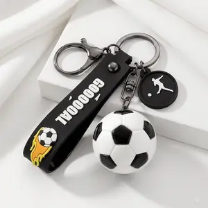1Pc 3D Soccer Ball Keychain Creative Sports Football Keyring with Silicone Strap Car Key Chain Backpack Pendant Bag Charm for Men Boys Keychain For Bags