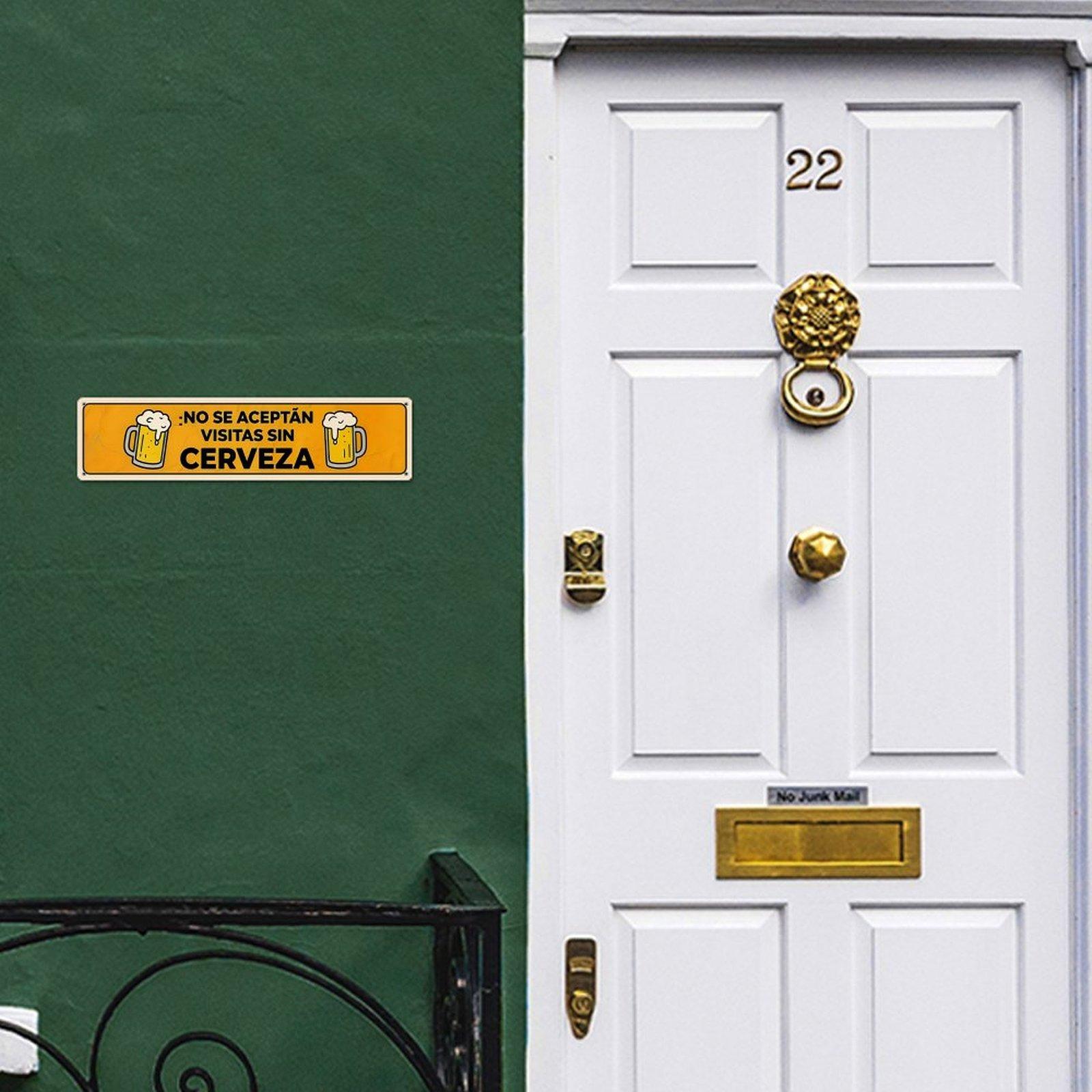 16×4 Inch "No Se Aceptan Visitas Sin Cerveza" Funny Metal Sign, Vintage Spanish Beer Aluminum Wall Decor, Pre-drilled Humorous Bar Sign for Home Man Cave, Novelty Gift for Beer Lovers