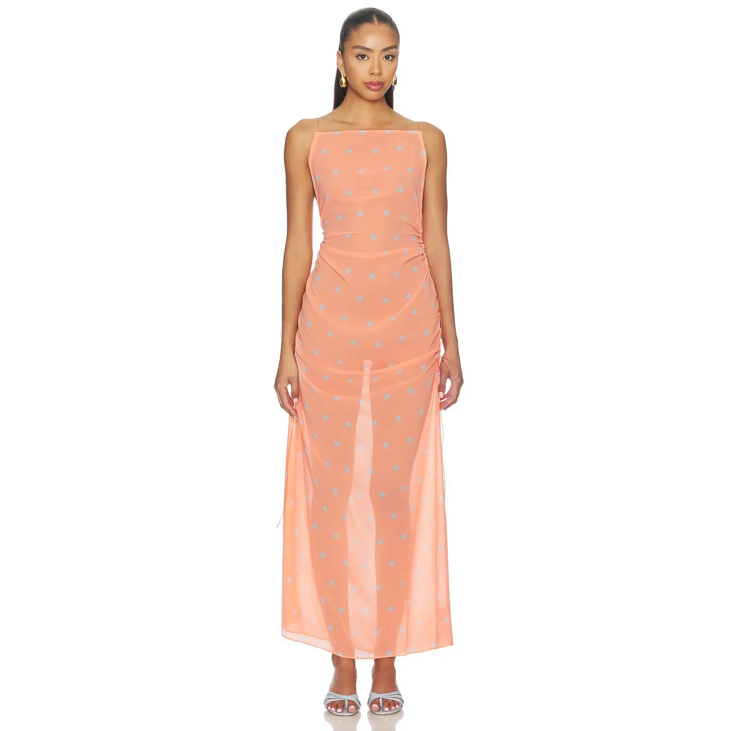 L'Academie Ramona Gown in Tangerine & Blue Dot