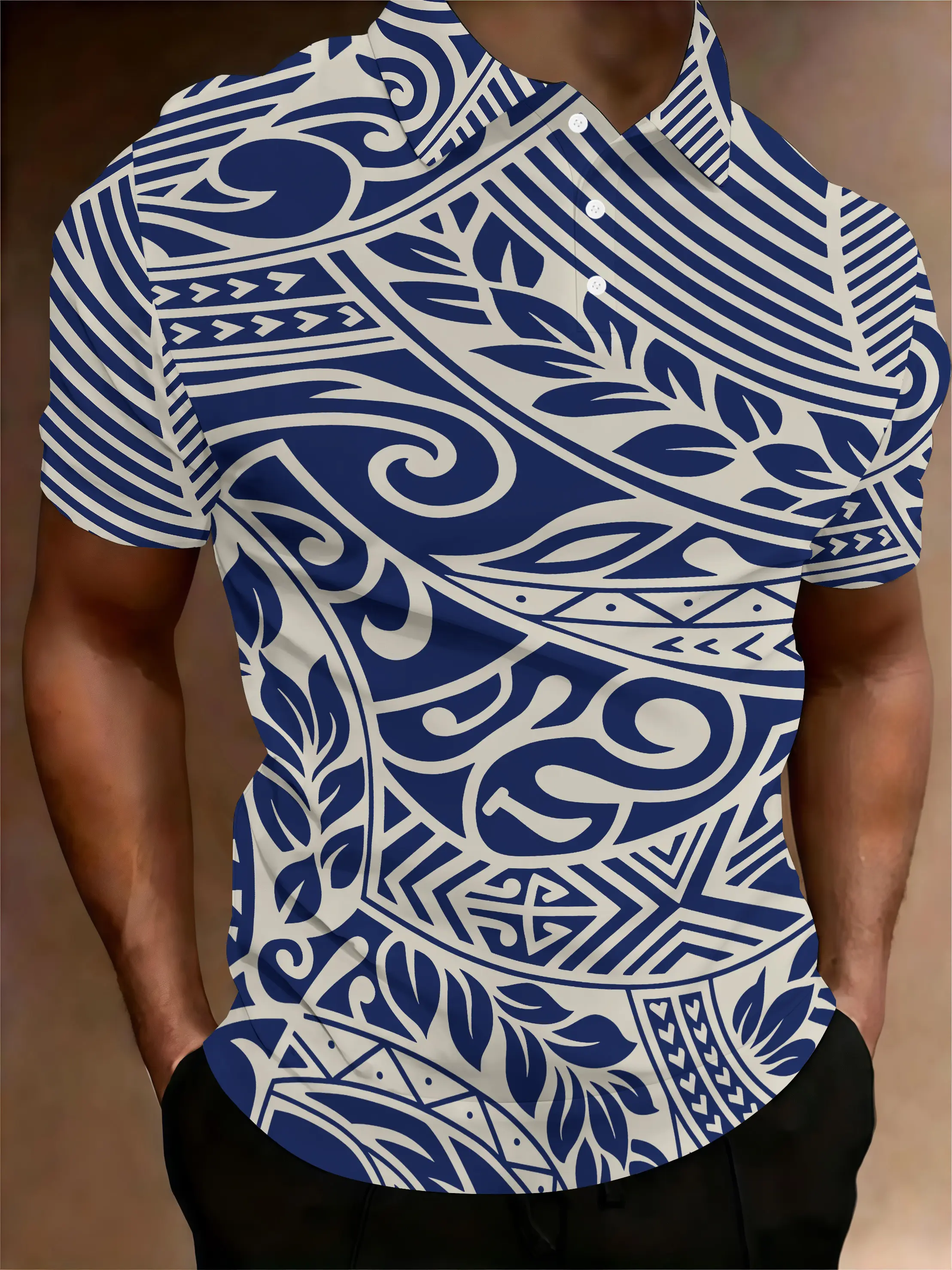 Men's Casual Polo Shirt with Polynesian Tribal Totem 3D Print, Regular Fit Stretch Polyester Fabric for Summer Streetwear, Menswear, Shortsleeve, Tops