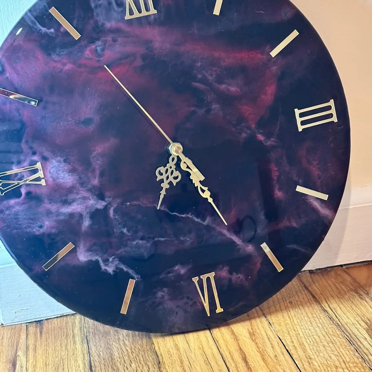 Wall clock with wood and epoxy Resin Round Digital Modern Silent