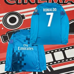 2017 2018 Away Retro Blue No.7 Ronaldo Long Sleeved Soccer Jersey