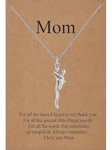 Family Hug Pendant Necklace, Silver Color Mother Son Pendant, Family Gift, Mom Jewelry, Party and Christmas Gift, Birthday Gift